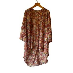 Adara Floral Print Sheer Kimono Cardigan Duster Blush Pink 2x